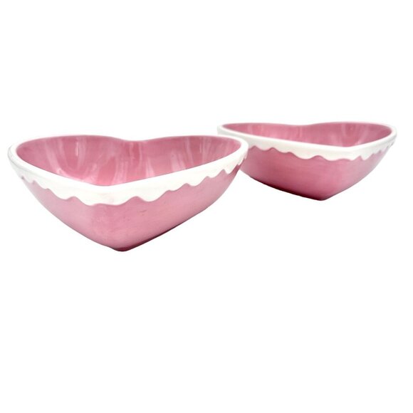 Happy Valentines Day Set Of 2 Pink Heart-Shaped Ceramic Bowls 9 Inches Wide - Picture 2 of 6
